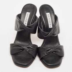 Aquazzura Black Leather Slide Sandals Size 37.5