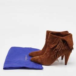 Aquazzura Brown Suede Fringe Detail Ankle Length Boots Size 38.5