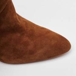 Aquazzura Brown Suede Fringe Detail Ankle Length Boots Size 38.5