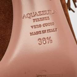 Aquazzura Brown Suede Fringe Detail Ankle Length Boots Size 38.5