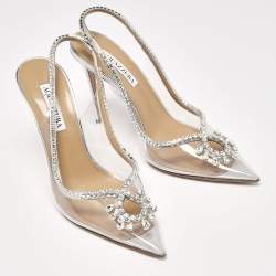 Pre Owned Aquazzura Silver/Transparent Leather and PVC Seduction Pumps Size 40.5