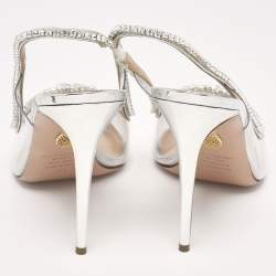 Pre Owned Aquazzura Silver/Transparent Leather and PVC Seduction Pumps Size 40.5