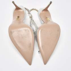 Pre Owned Aquazzura Silver/Transparent Leather and PVC Seduction Pumps Size 40.5