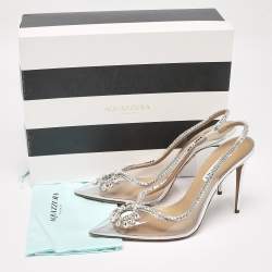 Pre Owned Aquazzura Silver/Transparent Leather and PVC Seduction Pumps Size 40.5