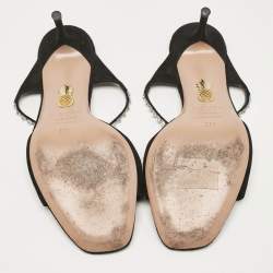 Pre Owned Aquazzura Black Suede Crystal Embellished Slide Sandals Size 37.5