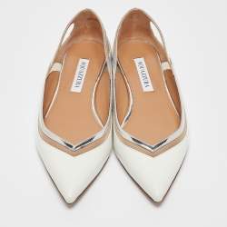 Aquazzura White/Silver Leather Cinemax Ballet Flats Size 38