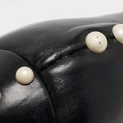 Pre Owned Aquazzura Black Leather Follie Pearls Ankle Boots Size 38.5