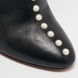 Pre Owned Aquazzura Black Leather Follie Pearls Ankle Boots Size 38.5