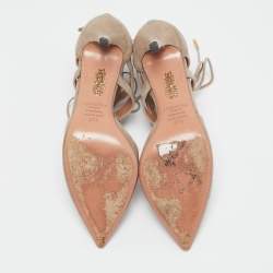 Pre Owned Aquazzura Beige Suede Belgravia Lace Up Pointed Toe Pumps 37.5