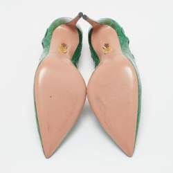 Pre Owned Aquazzura Green Croc Embossed Patent Leather Fenix Pumps Size 38