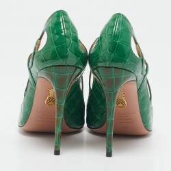 Pre Owned Aquazzura Green Croc Embossed Patent Leather Fenix Pumps Size 38