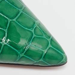 Pre Owned Aquazzura Green Croc Embossed Patent Leather Fenix Pumps Size 38