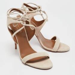 Aquazzura Cream Suede Colette 105 Ankle Strap Sandals Size 37.5