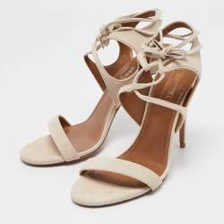 Aquazzura Cream Suede Colette 105 Ankle Strap Sandals Size 37.5
