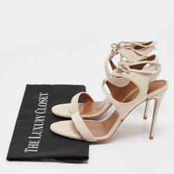 Aquazzura Cream Suede Colette 105 Ankle Strap Sandals Size 37.5