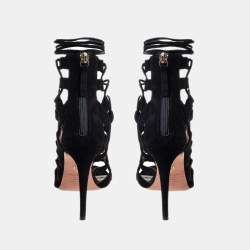 Aquazzura Black Suede Amazon Lace Up Open Toe Sandals Size 38.5
