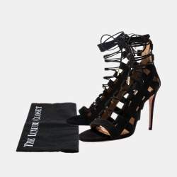 Aquazzura Black Suede Amazon Lace Up Open Toe Sandals Size 38.5