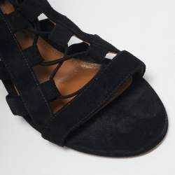 Aquazzura Black Suede Amazon Lace Up Open Toe Sandals Size 38.5