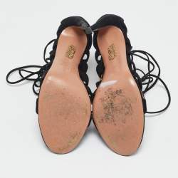 Aquazzura Black Suede Amazon Lace Up Open Toe Sandals Size 38.5
