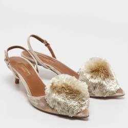 Aquazzura Light Grey Velvet Powder Puff Slingback Pumps Size 36