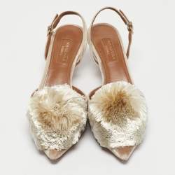 Aquazzura Light Grey Velvet Powder Puff Slingback Pumps Size 36