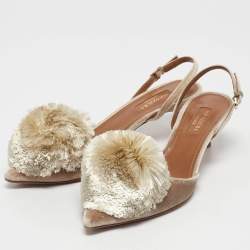 Aquazzura Light Grey Velvet Powder Puff Slingback Pumps Size 36