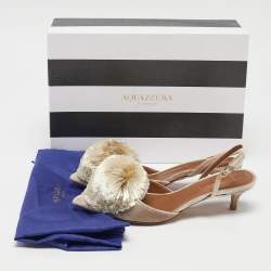 Aquazzura Light Grey Velvet Powder Puff Slingback Pumps Size 36