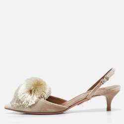 Aquazzura Light Grey Velvet Powder Puff Slingback Pumps Size 36