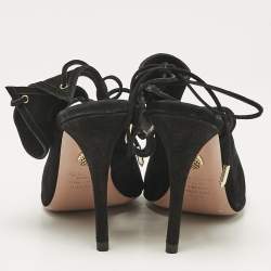Aquazzura Black Suede Sexy Thing Ankle Strap Sandals Size 38.5