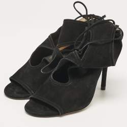 Aquazzura Black Suede Sexy Thing Ankle Strap Sandals Size 38.5