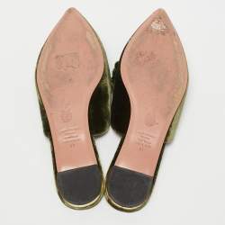 Pre Owned Aquazzura Green Velvet Powder Puff Mules Size 41