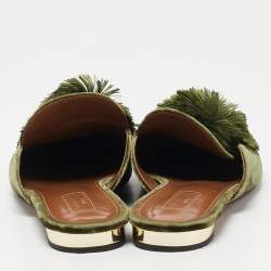 Pre Owned Aquazzura Green Velvet Powder Puff Mules Size 41