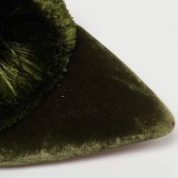 Pre Owned Aquazzura Green Velvet Powder Puff Mules Size 41