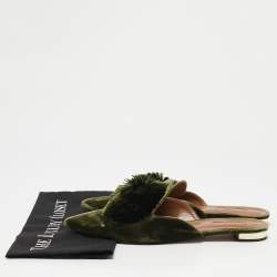 Pre Owned Aquazzura Green Velvet Powder Puff Mules Size 41