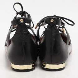Aquazzura Black Leather Christy Lace Up Ballet Flats Size 38