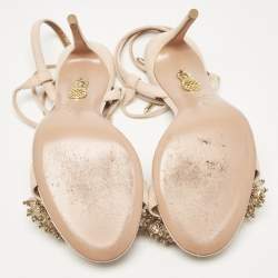 Aquazzura Peach Suede Monaco Embellished Ankle Wrap Sandals Size 36