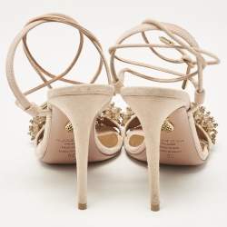 Aquazzura Peach Suede Monaco Embellished Ankle Wrap Sandals Size 36
