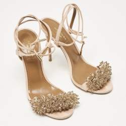 Aquazzura Peach Suede Monaco Embellished Ankle Wrap Sandals Size 36