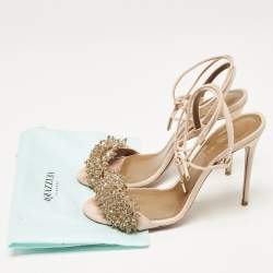 Aquazzura Peach Suede Monaco Embellished Ankle Wrap Sandals Size 36
