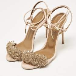 Aquazzura Peach Suede Monaco Embellished Ankle Wrap Sandals Size 36