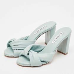 Aquazzura Blue Knotted Leather Olie Slide Sandals Size 36.5