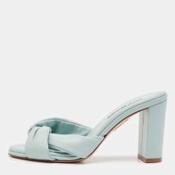 Aquazzura Blue Knotted Leather Olie Slide Sandals Size 36.5