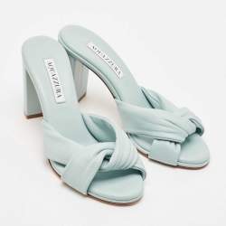 Aquazzura Blue Knotted Leather Olie Slide Sandals Size 36.5
