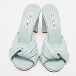 Aquazzura Blue Knotted Leather Olie Slide Sandals Size 36.5