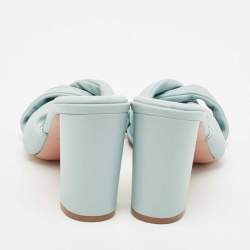 Aquazzura Blue Knotted Leather Olie Slide Sandals Size 36.5