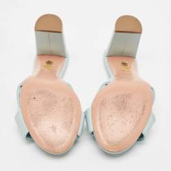 Aquazzura Blue Knotted Leather Olie Slide Sandals Size 36.5