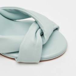Aquazzura Blue Knotted Leather Olie Slide Sandals Size 36.5