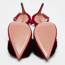 Pre Owned Aquazzura Red Suede Powder Puff Slingback Sandals Size 36