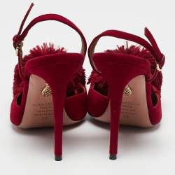 Pre Owned Aquazzura Red Suede Powder Puff Slingback Sandals Size 36