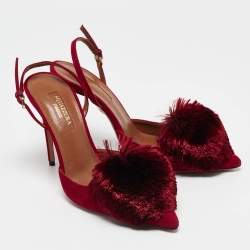 Pre Owned Aquazzura Red Suede Powder Puff Slingback Sandals Size 36
